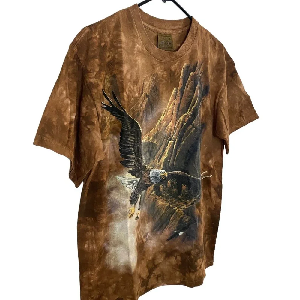 Vintage 1997 The Mountain Bald Eagle Graphic Shirt Men's Large Brown Tye-Die Tee - Picture 4 of 12